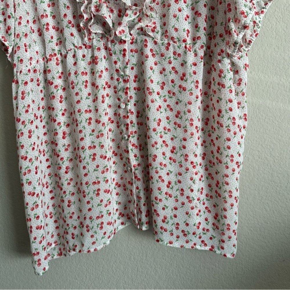 Rare Vintage Torrid Cherry Print Dress - Ruffled Puff Sleeves, Elastic Waist, 4X - Picture 5 of 7